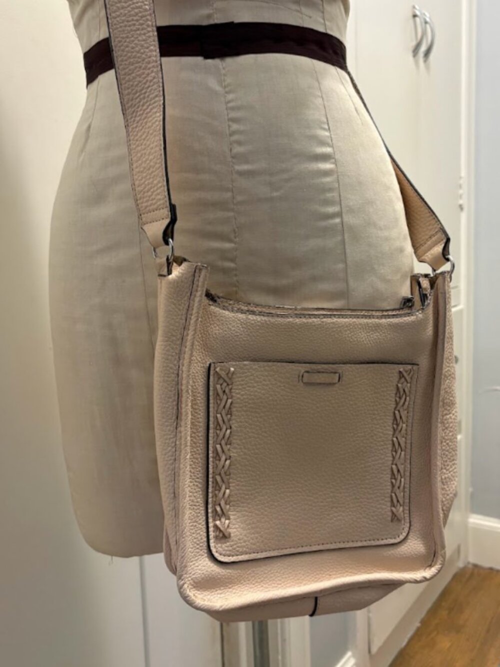 Rebecca Minkoff Blush Leather Braided Trim Crossbody Purse